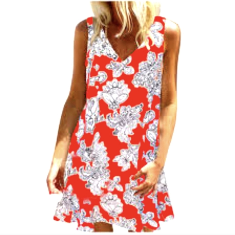 💥SALE💥 NEW MIARHB Casual Red White Sleeveless Dress Sz. M NWT